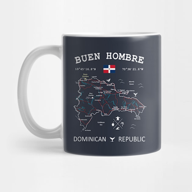 Buen Hombre Dominican Republic Flag Travel Map Coordinates GPS by French Salsa